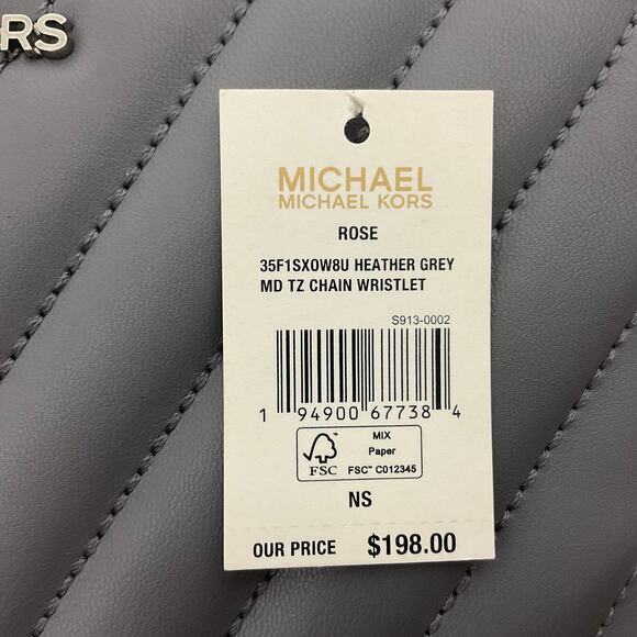 Michael Kors Gray Quilted Leather Wristlet Purse Top Zip Adjustable Chain Strap - Picture 8 of 9